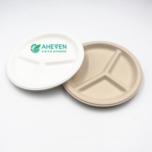 Bagasse Three Compartment Round Plate Durable All Natural Eco-friendly For Household, Restaurant